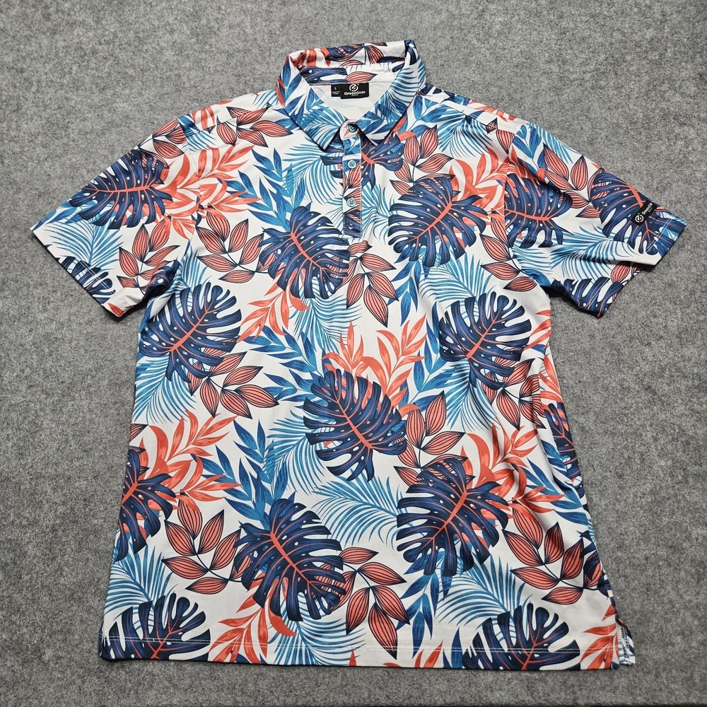 GreenSide Polo Shirt Mens Large Palm Leaf Print Performance Golf Stretch
